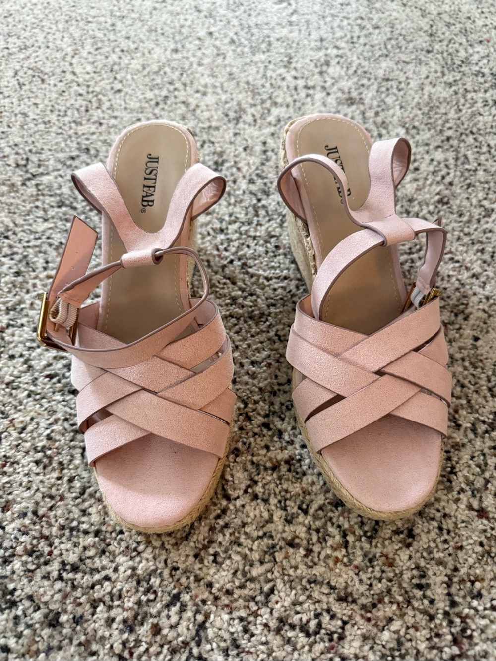 JustFab Blush Pink Woven Espadrille Wedge Sandals